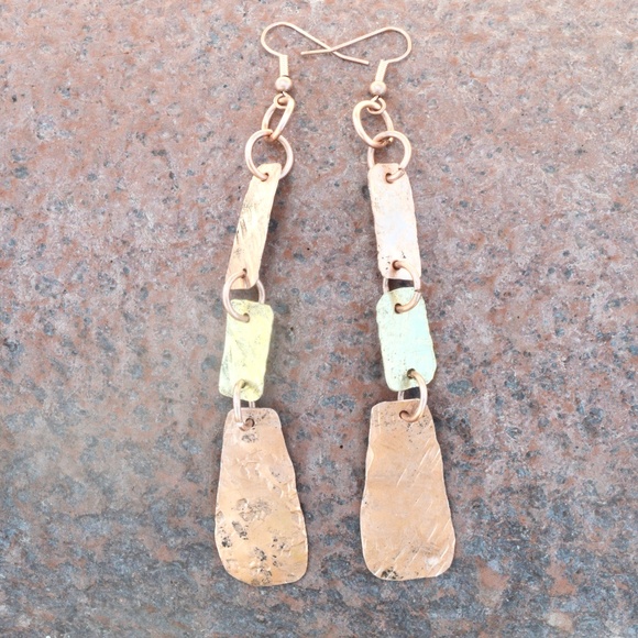 Solid Copper Earrings Handmade Brass Drop Dangle - Picture 3 of 6